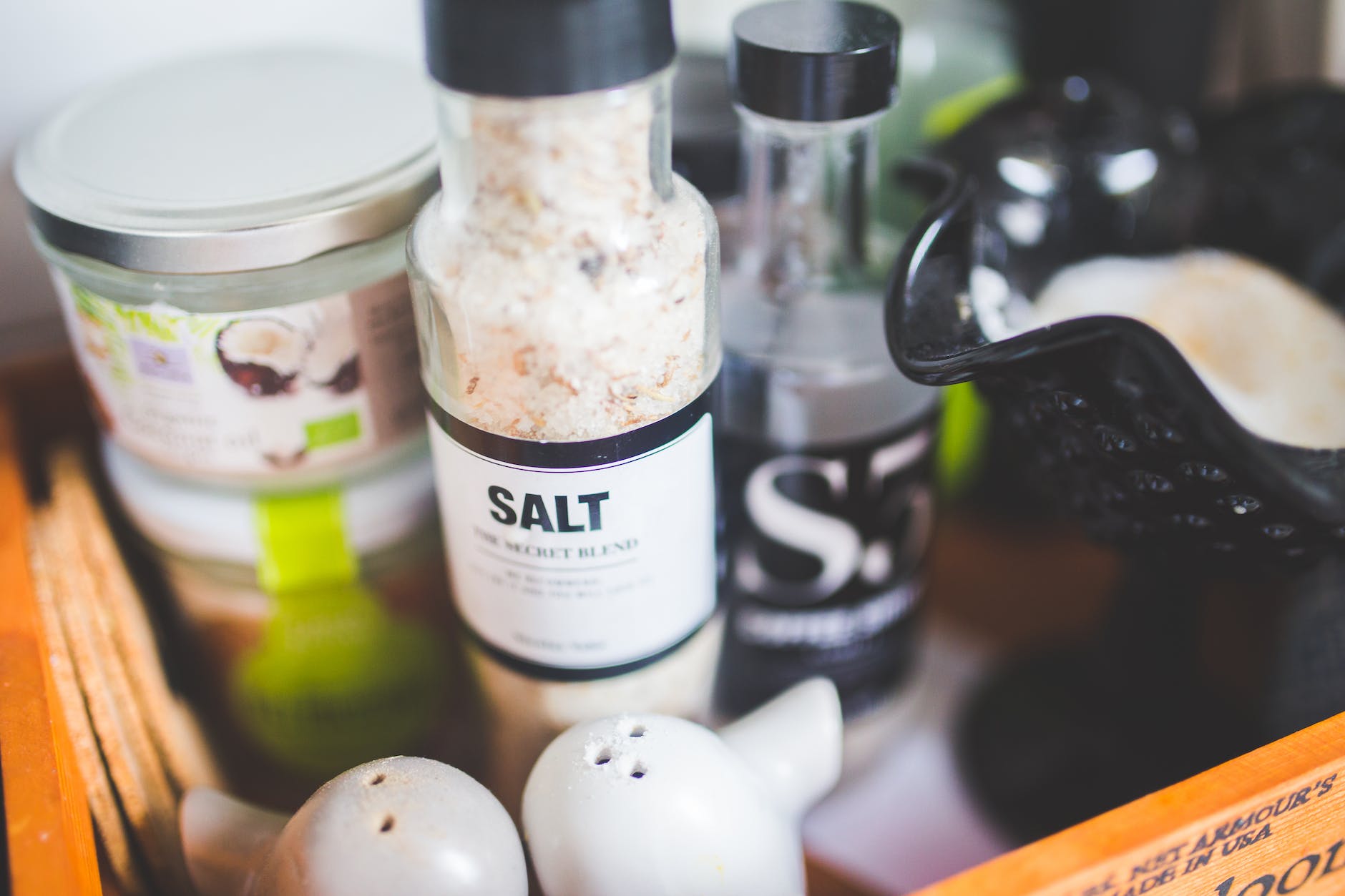 side view of a bottle with salt